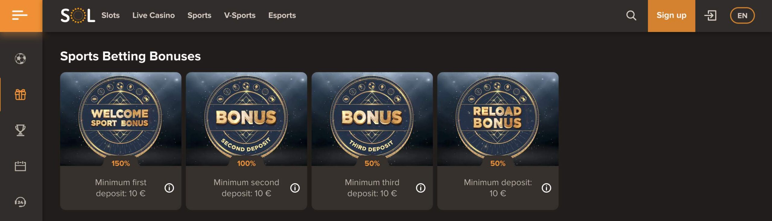 Sol casino στοιχηματική. Μπόνους και προσφορές