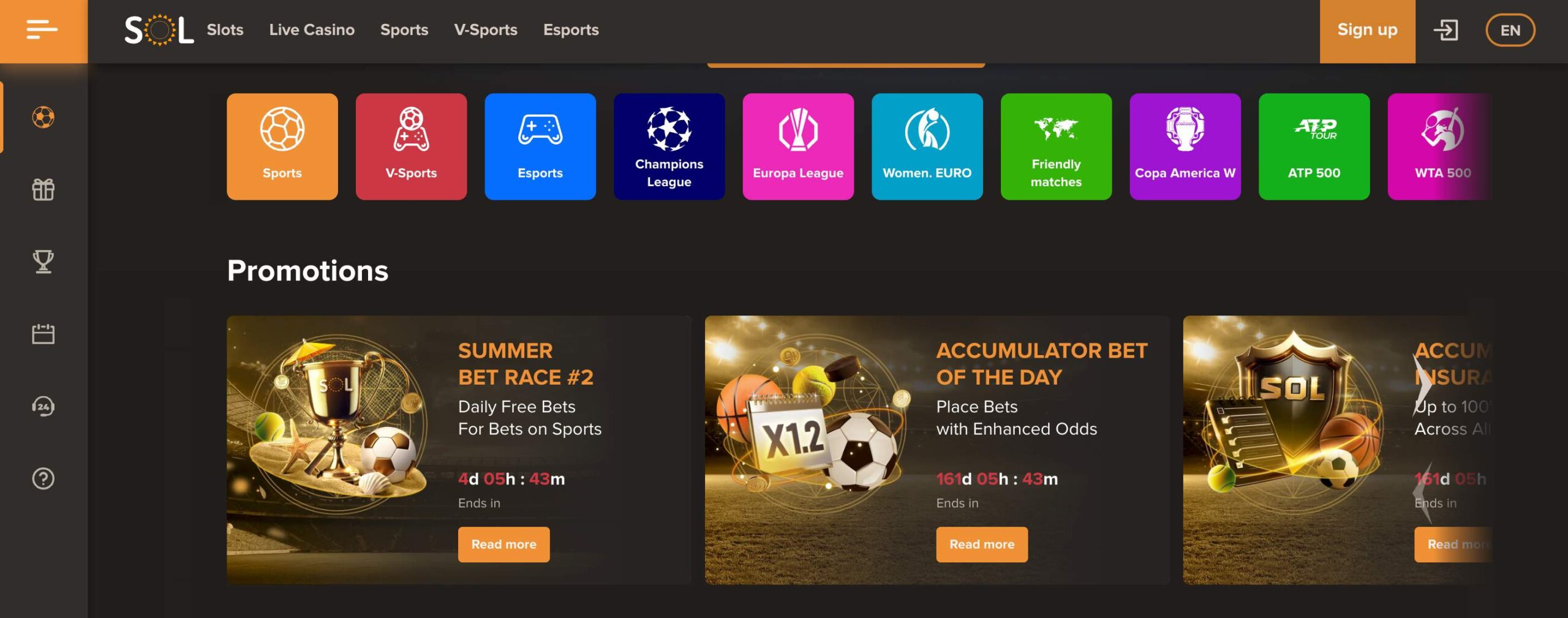 Sol casino στοιχηματική. Μπόνους και προσφορές