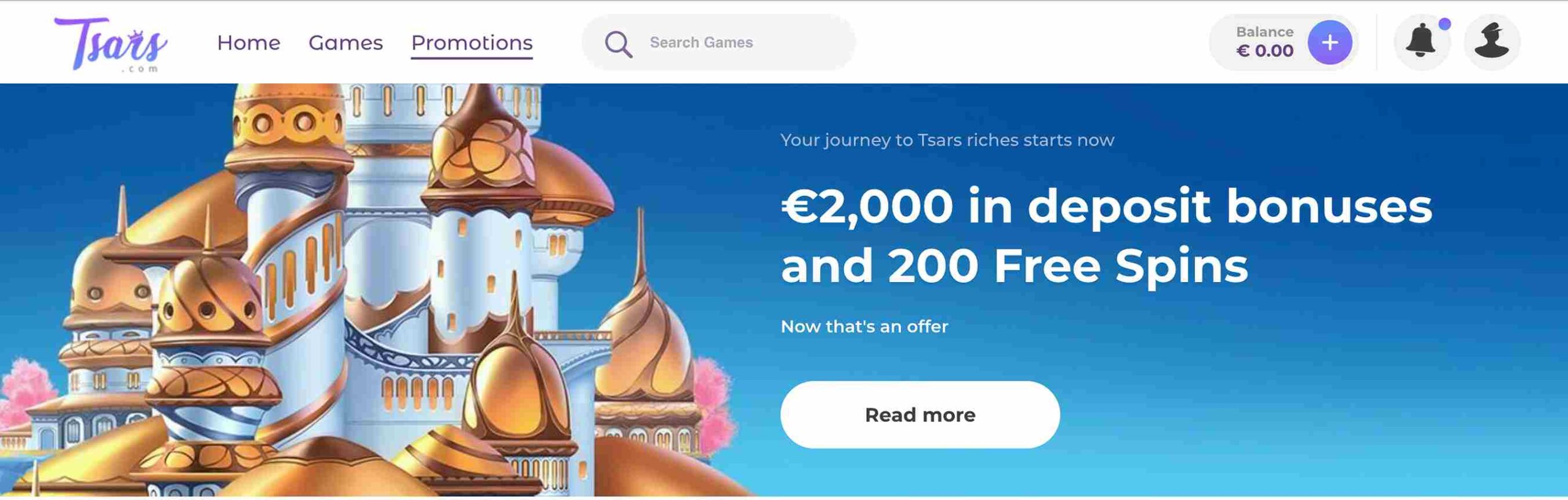 Tsars καζίνο. Μπόνους κατάθεσης. Προσαρμοσμένη για desktop