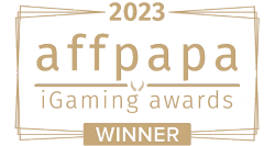 Λογότυπο του AffPapa iGaming Awards 2023 με την ένδειξη "WINNER" σε χρυσό χρώμα