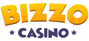 Λογότυπο του Bizzo Casino με κίτρινα και μωβ γράμματα