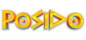 Λογότυπο του Posido με πολύχρωμα γράμματα σε χρυσό, κίτρινο και πορτοκαλί φόντο.