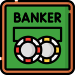 Τραπέζι καζίνο με πράσινο φόντο, τη λέξη banker και δύο μάρκες