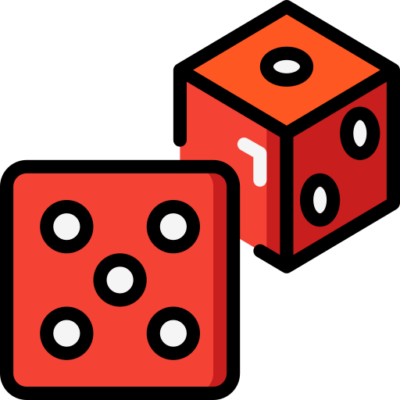 Δύο κόκκινα ζάρια με μαύρες κουκκίδες