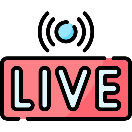 Κόκκινη ένδειξη με τη λέξη LIVE και μπλε δείκτη μετάδοσης