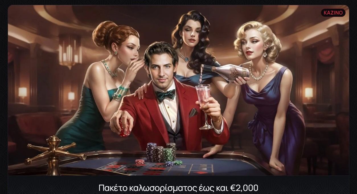Παίκτης σε καζίνο με πολυτελή ατμόσφαιρα και συνοδεία γυναικών με σαμπάνια