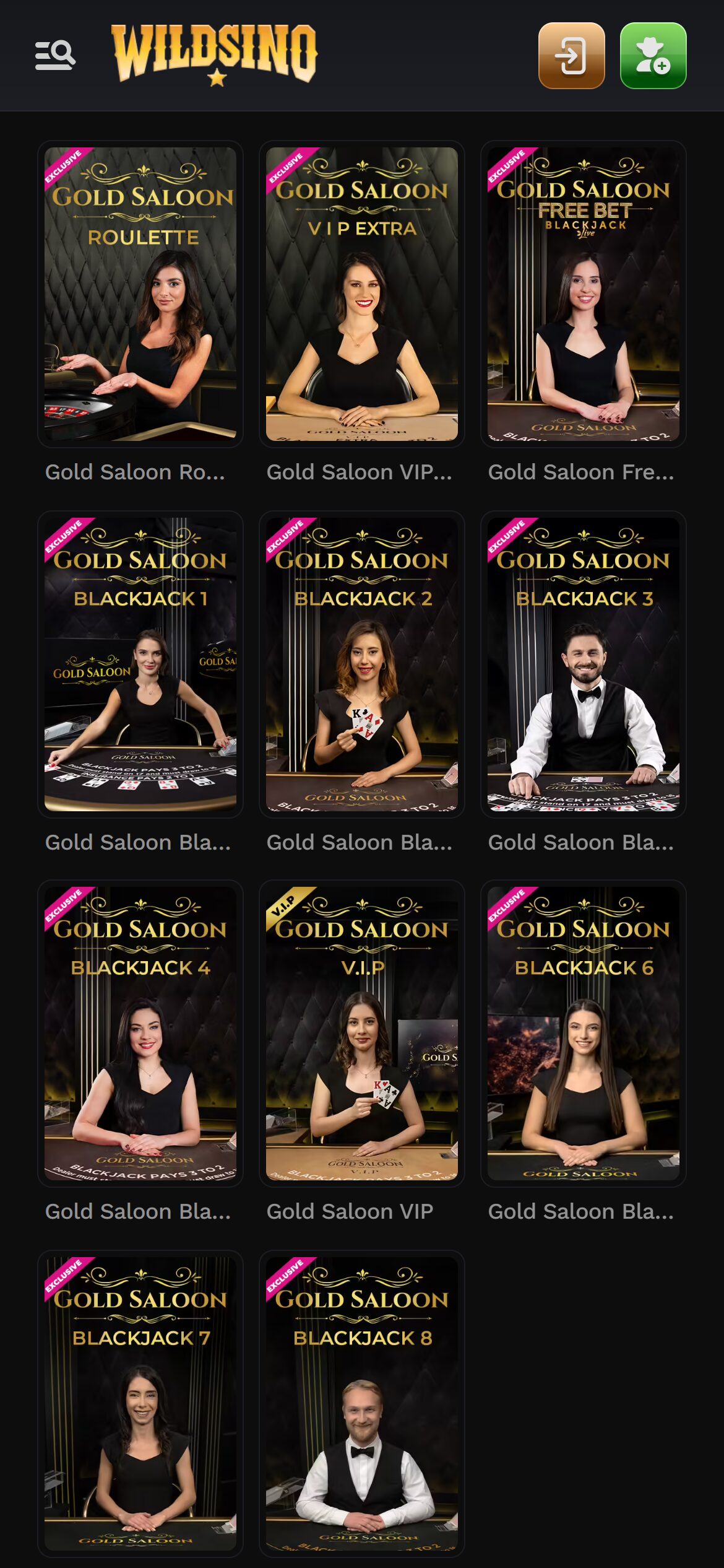 Επιλογές Wildsino live καζίνο με Gold Saloon Roulette, Blackjack και VIP τραπέζια