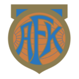 Έμβλημα της Άαλεσουντ ΦΚ με πορτοκαλί και μπλε σχέδιο και γράμματα AFK