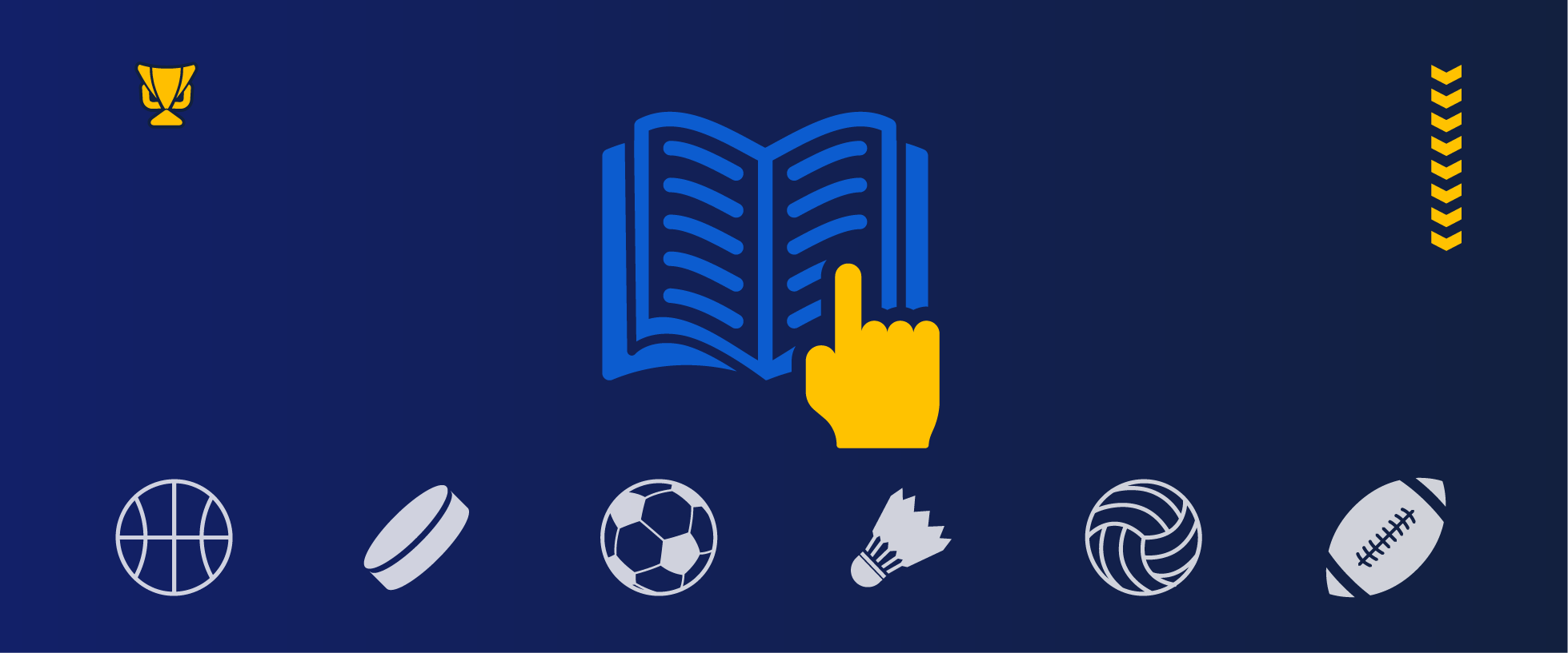 Εικονίδιο Betting School με τρόπαιο, ανοιχτό βιβλίο και αθλητικά σύμβολα.