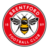 Λογότυπο Brentford FC με μέλισσα στο κέντρο και κόκκινο κύκλο