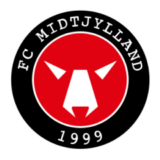 Λογότυπο FC Midtjylland με κόκκινο φόντο και κεφάλι λύκου
