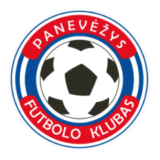 Λογότυπο Panevėžys FC με ποδοσφαιρική μπάλα, μπλε και κόκκινο κύκλο