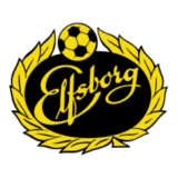 Λογότυπο της Elfsborg με κίτρινο στεφάνι και ποδοσφαιρική μπάλα στην κορυφή