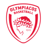 Λογότυπο Olympiacos Basketball με κόκκινη φιγούρα και φύλλα δάφνης