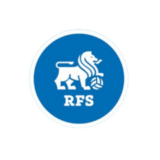 Λογότυπο της RFS με λευκό λιοντάρι και ποδοσφαιρική μπάλα σε μπλε φόντο