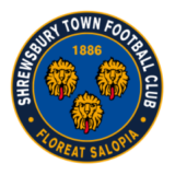 Λογότυπο της Shrewsbury Town FC με τρία λιοντάρια σε μπλε φόντο