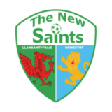 Λογότυπο The New Saints FC με κόκκινο δράκο, χρυσό λιοντάρι και πράσινη επιγραφή