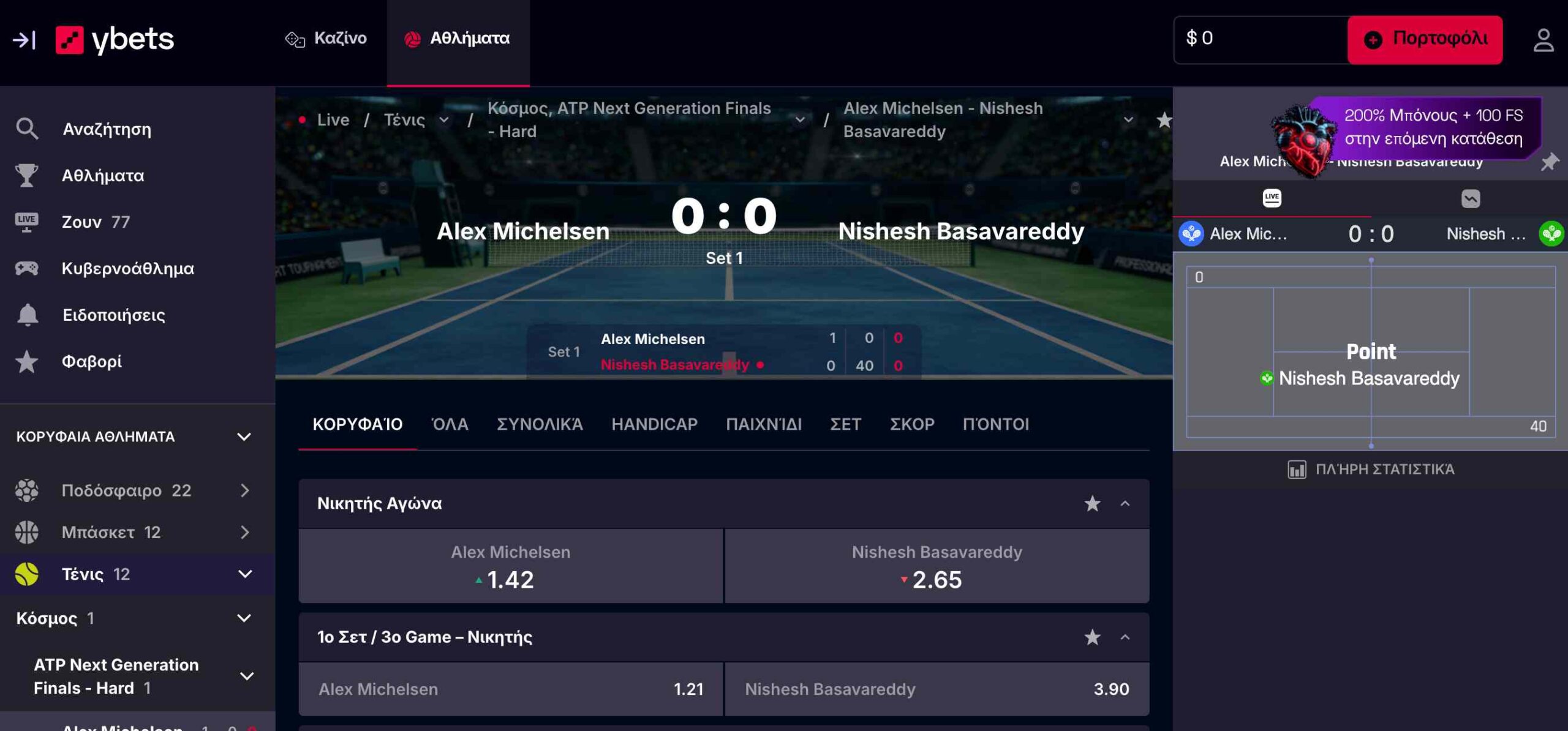 Ζωντανό στοίχημα στην Ybets με αποδόσεις και live στατιστικά