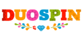 Λογότυπο Duospin με πολύχρωμα γράμματα και διακοσμητικά στοιχεία