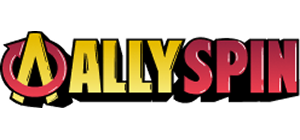 Ally Spin λογότυπο με κιτρινοκόκκινα γράμματα και κυκλικό σύμβολο