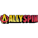 Ally Spin λογότυπο με κιτρινοκόκκινα γράμματα και κυκλικό σύμβολο