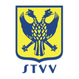 Λογότυπο της STVV με μπλε δικέφαλο αετό σε κίτρινο φόντο