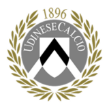 Λογότυπο της Udinese Calcio με ασπρόμαυρα χρώματα και έτος ίδρυσης 1896