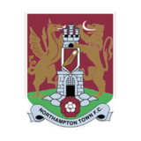 Έμβλημα της Northampton Town F.C. με κάστρο, λιοντάρι και δράκο σε μπορντό φόντο