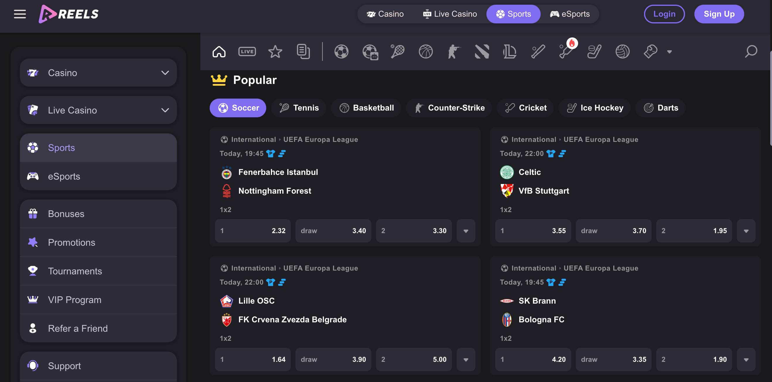 Reels.io στοιχηματική. Στοιχηματικές αγορές και τοποθέτηση στοιχήματος