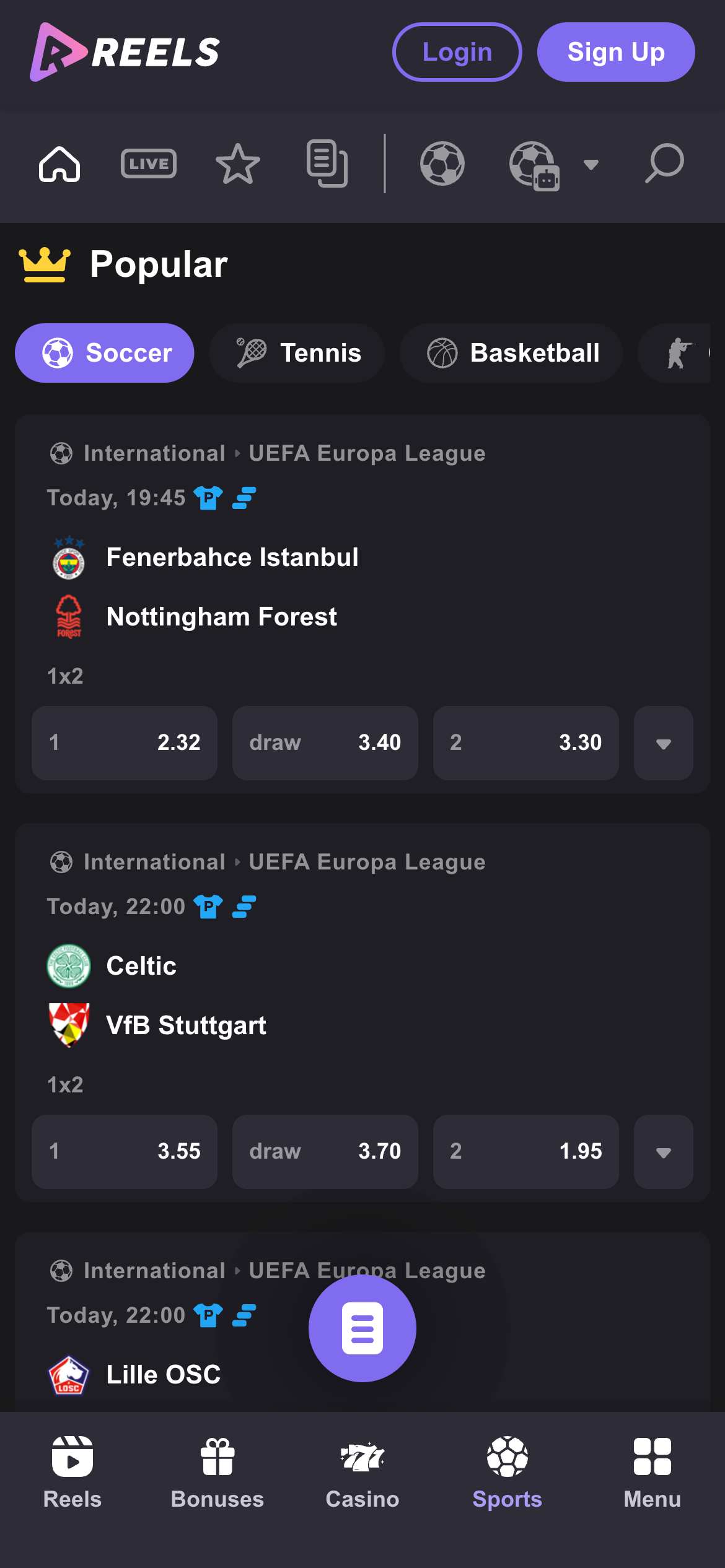 Reels.io στοιχηματική. Αγορές, σπορ και σημεία